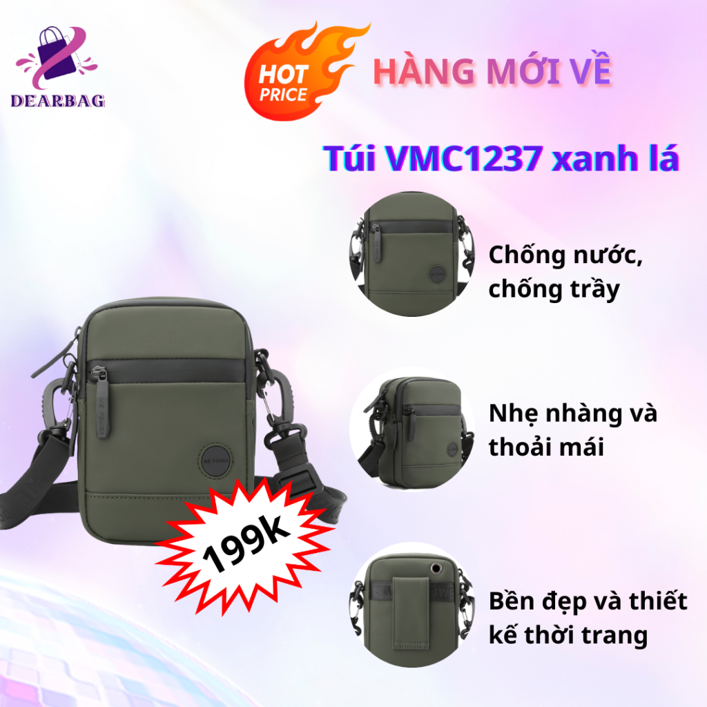 Túi đeo chéo nam thời trang nhỏ gọn chống nước VMC1237 xanh lá