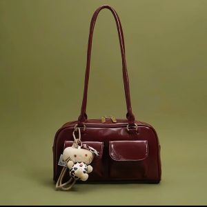 Túi Xách Nữ Dáng Hộp Mini Da Bóng Phối Charm DearBag